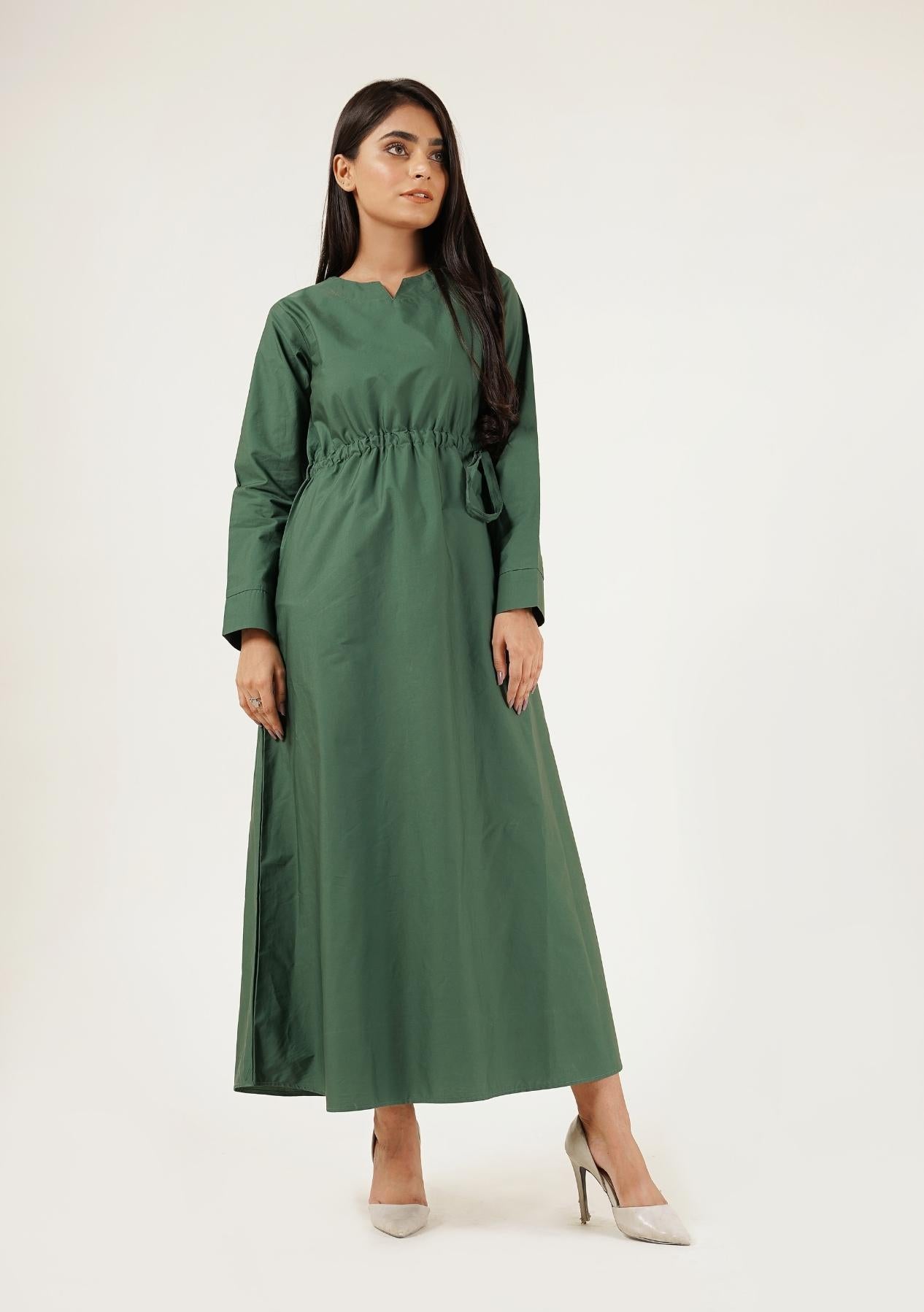 Notch Collar Maxi Dress - bottle green