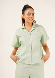 Short Sleeve Collared Top - light green