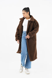 Sherpa Long Coat - chocolate brown