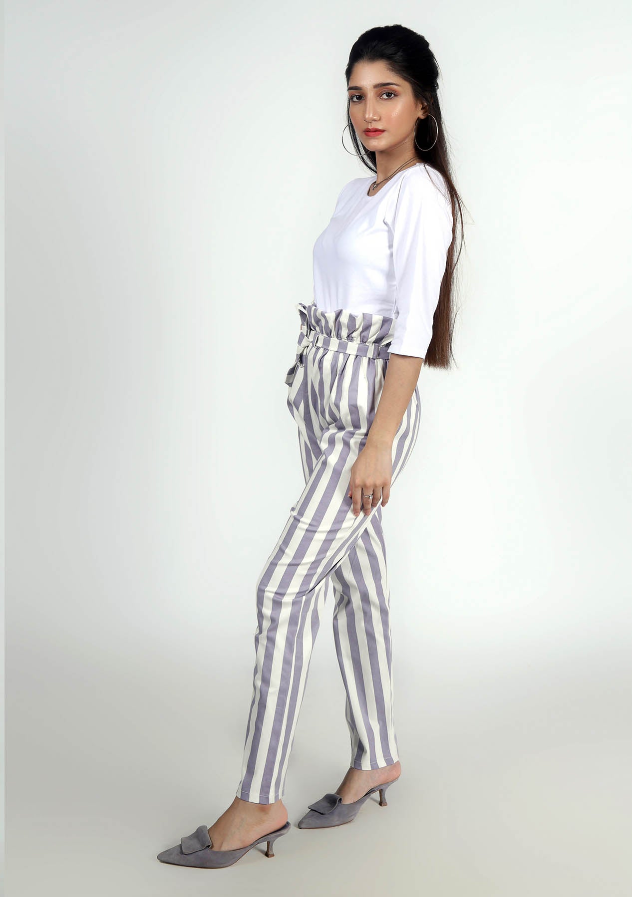 Paper Bag Pant - Mauve White Striped