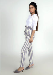 Paper Bag Pant - Mauve White Striped