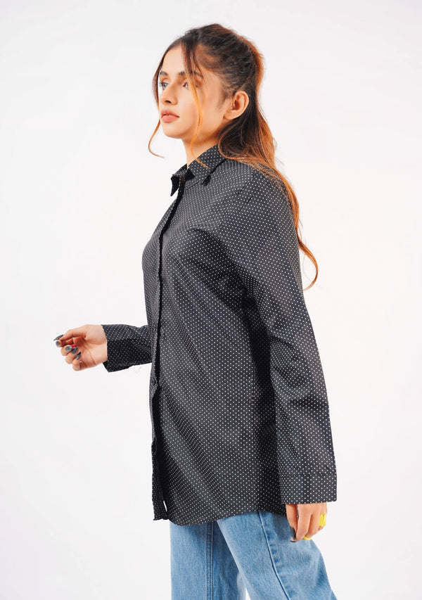 Long shirt - black with white dots