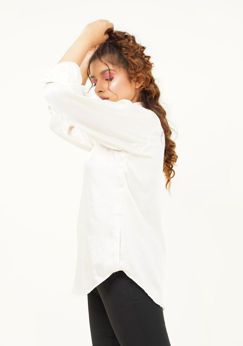 High Neck Silk Top - cream