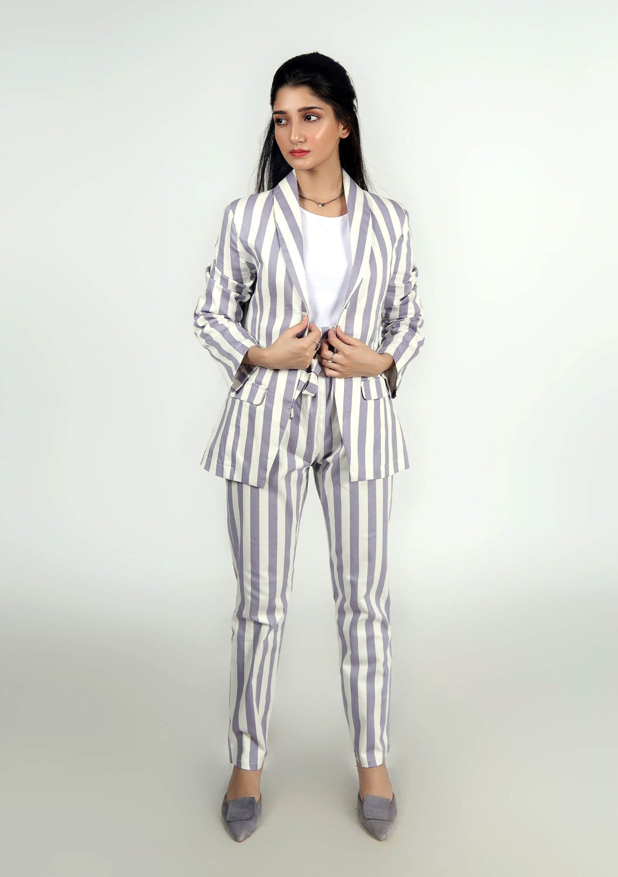Paper Bag Pant - Mauve White Striped
