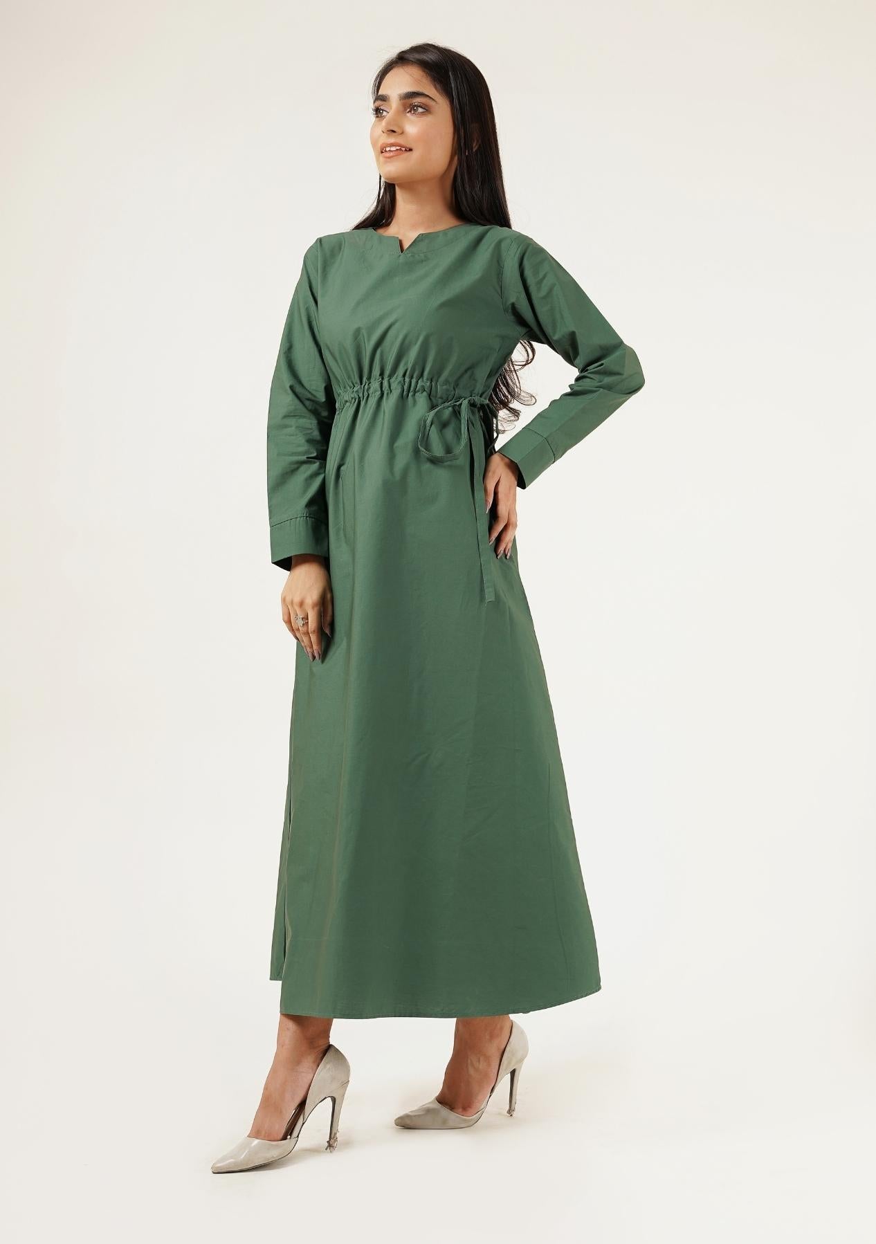 Notch Collar Maxi Dress - bottle green
