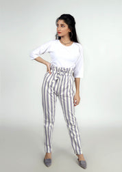 Paper Bag Pant - Mauve White Striped