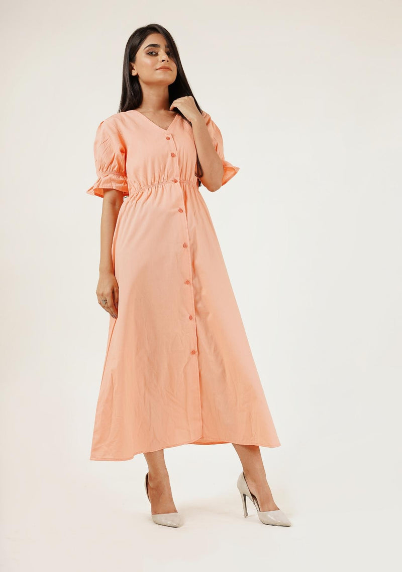 Front Button Maxi Dress - peach