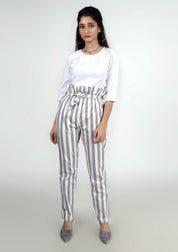 Paper Bag Pant - Mauve White Striped