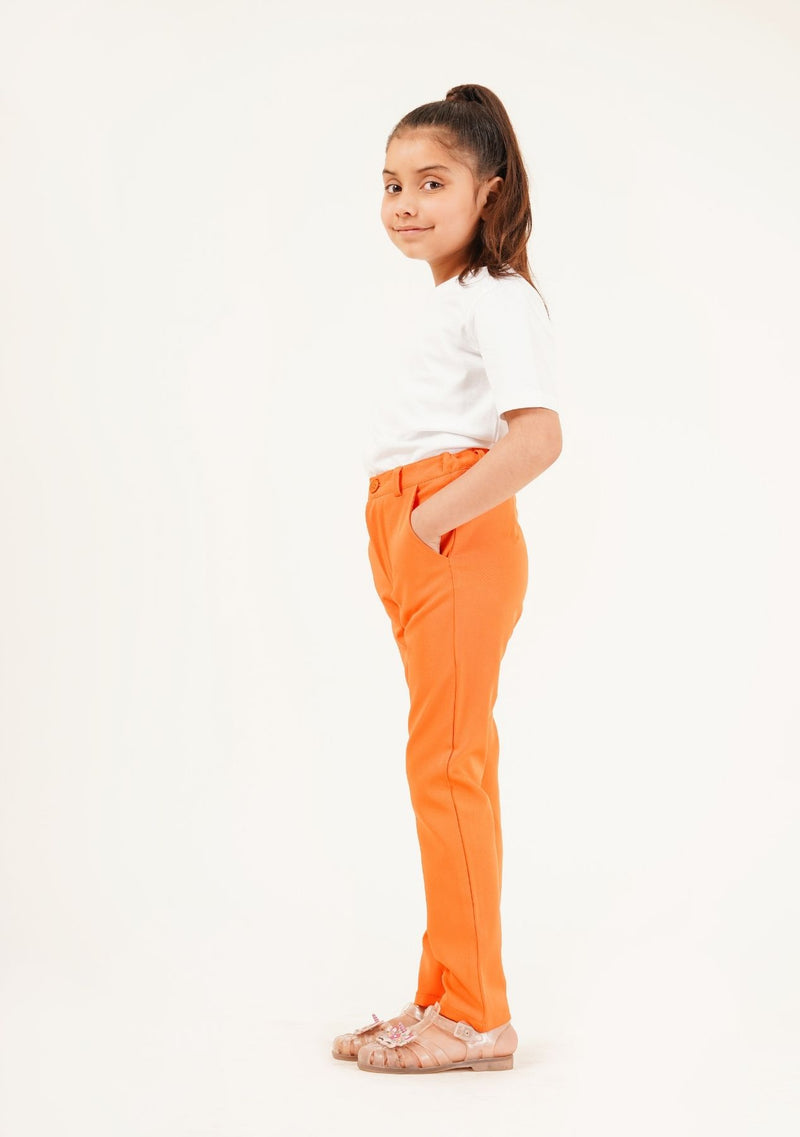 Girls Straight Pant - Orange w Pocket