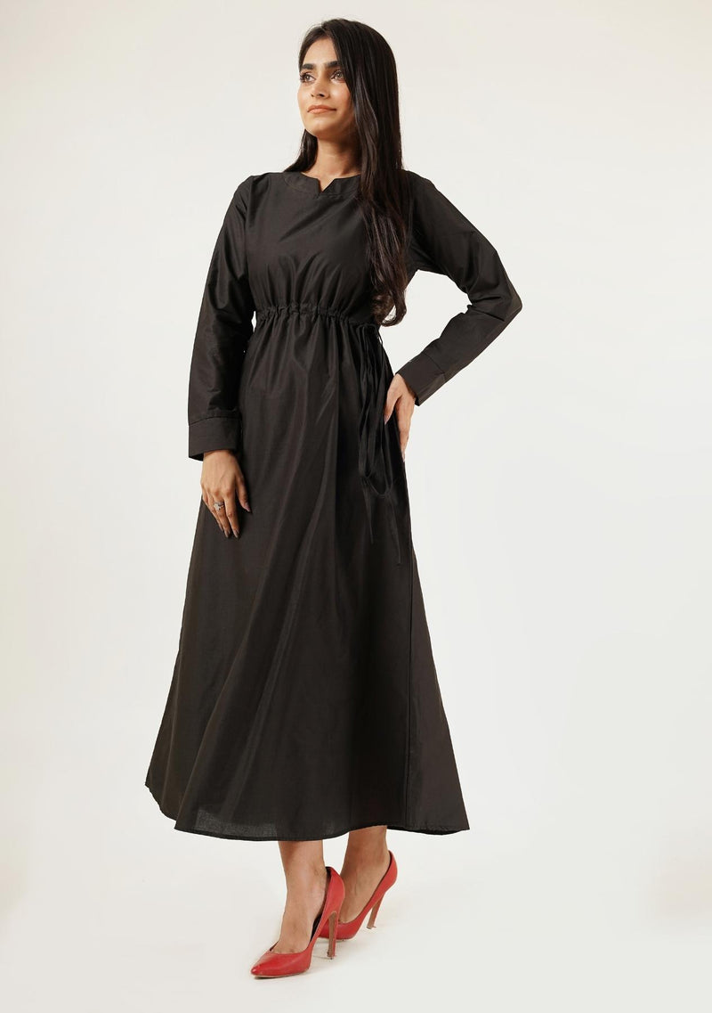 Notch Collar Maxi Dress - black