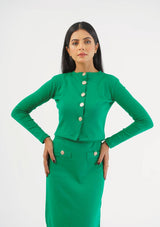 Cropped Knit Top with Golden Button - green