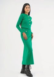 Knit Skirt with Golden Button - green