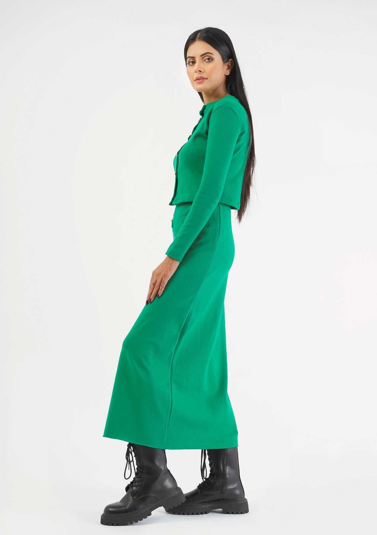 Knit Skirt with Golden Button - green