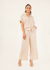 High Waisted Culotte Pant with Pleat - beige