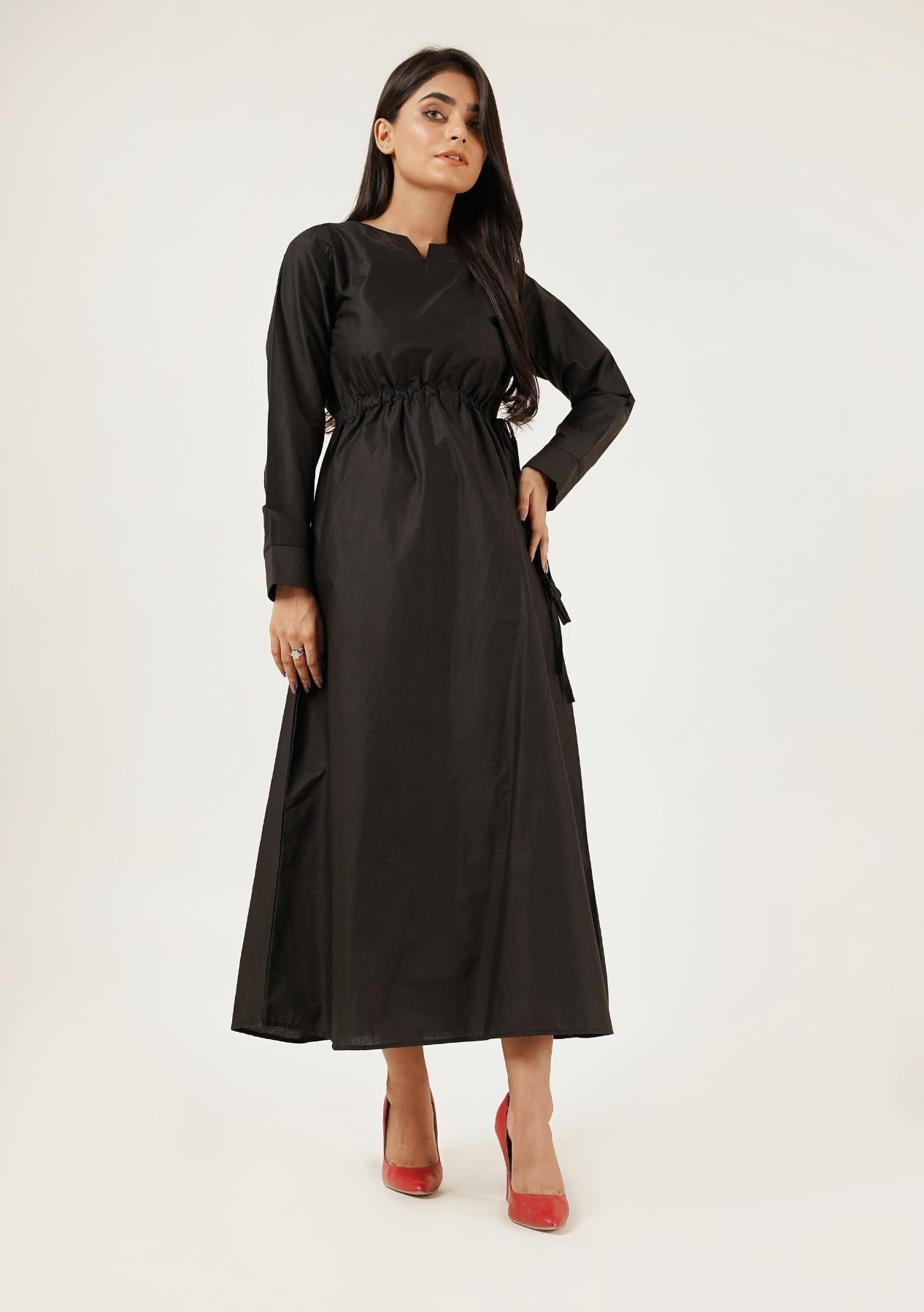 Notch Collar Maxi Dress - black