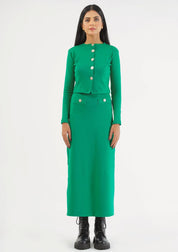 Knit Skirt with Golden Button - green