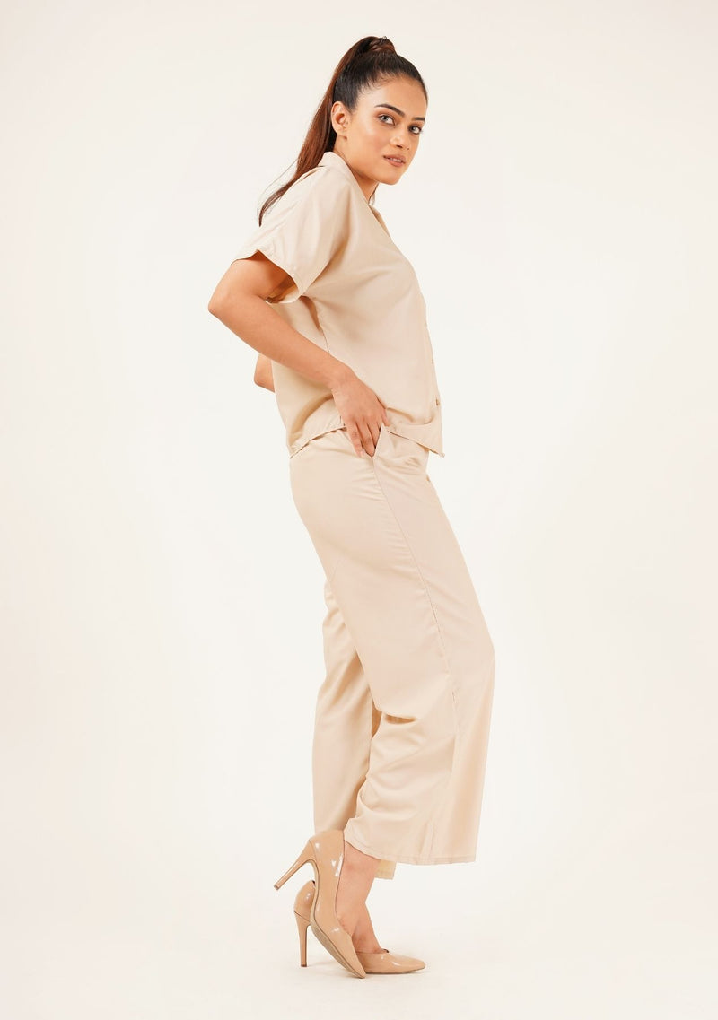 High Waisted Culotte Pant with Pleat - beige