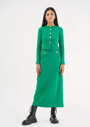 Knit Skirt with Golden Button - green