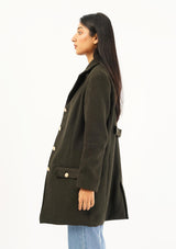 Fitted Wool Coat - dark green