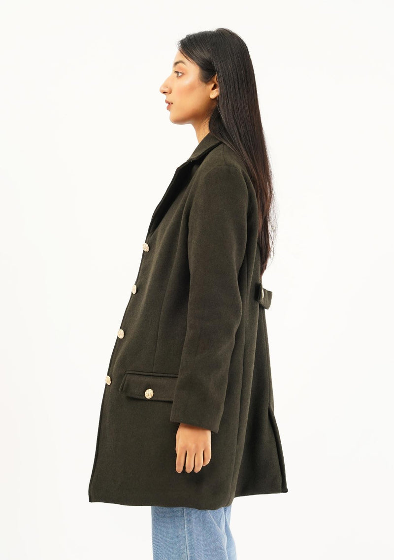 Fitted Wool Coat - dark green