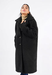 Teddy Faux Fur Oversized Coat - Black