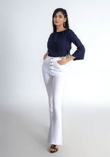 High Rise Flared Jeans  in White