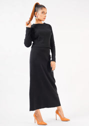 Full Sleeve Knit Cropped Top - black
