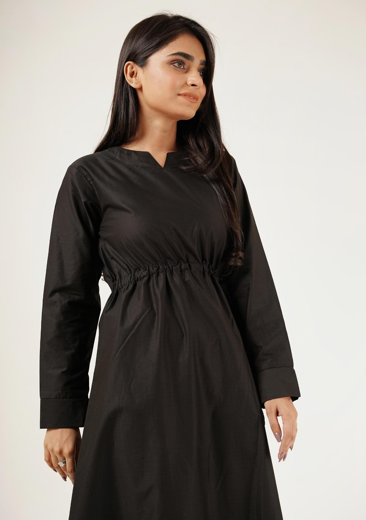 Notch Collar Maxi Dress - black