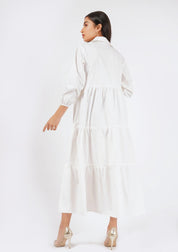 V Neck Collared Dress - White