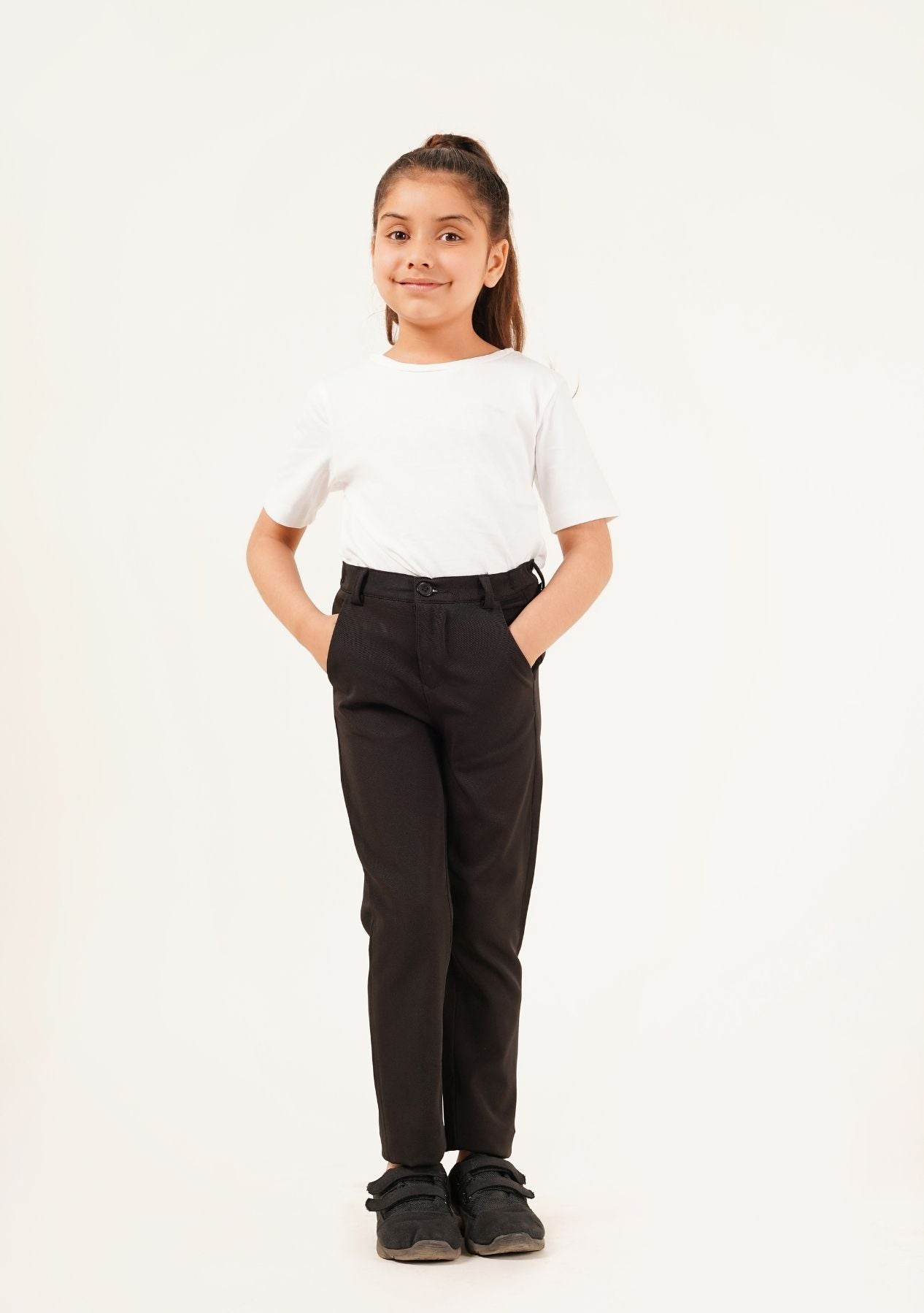 Girls Straight Pant - Black w Pocket