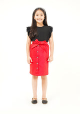 Girls Belted Skirt - red