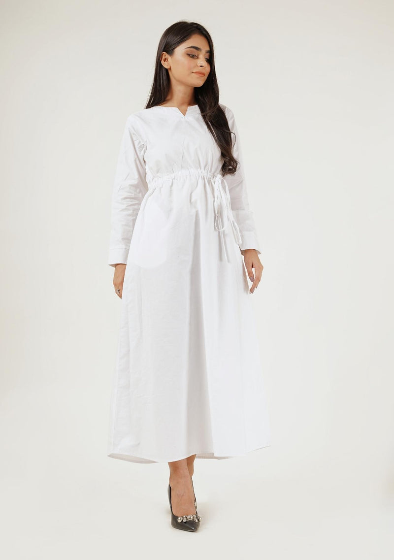Notch Collar Maxi Dress - white