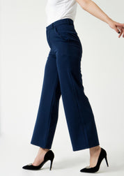 High Rise Wide Leg Pant w Pocket - Navy Blue
