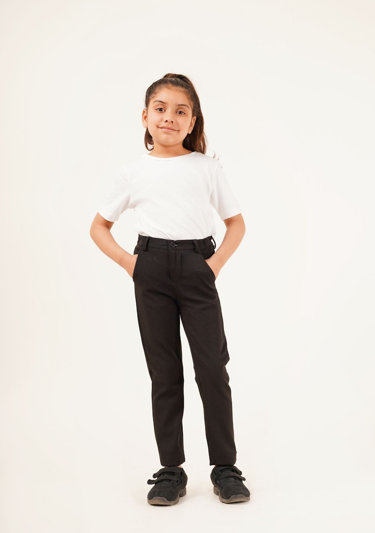 Girls Straight Pant - Black w Pocket