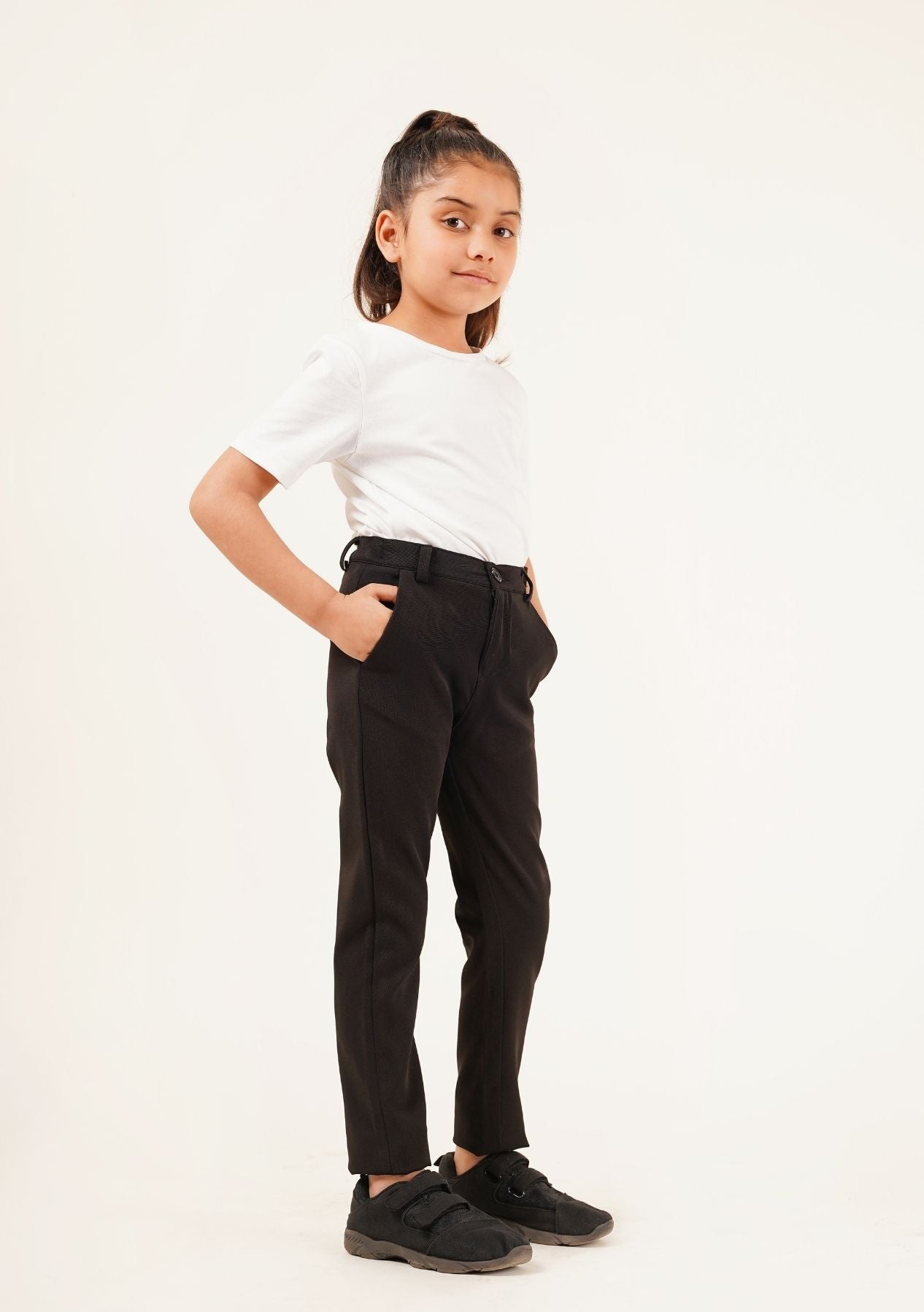 Girls Straight Pant - Black w Pocket