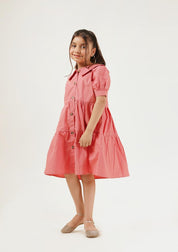 Girls Peter Pan Collar Dress - Tea Pink