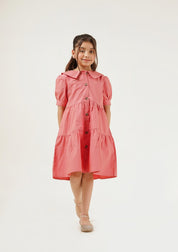 Girls Peter Pan Collar Dress - Tea Pink