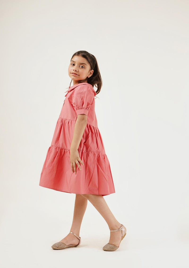 Girls Peter Pan Collar Dress - Tea Pink