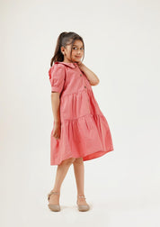 Girls Peter Pan Collar Dress - Tea Pink