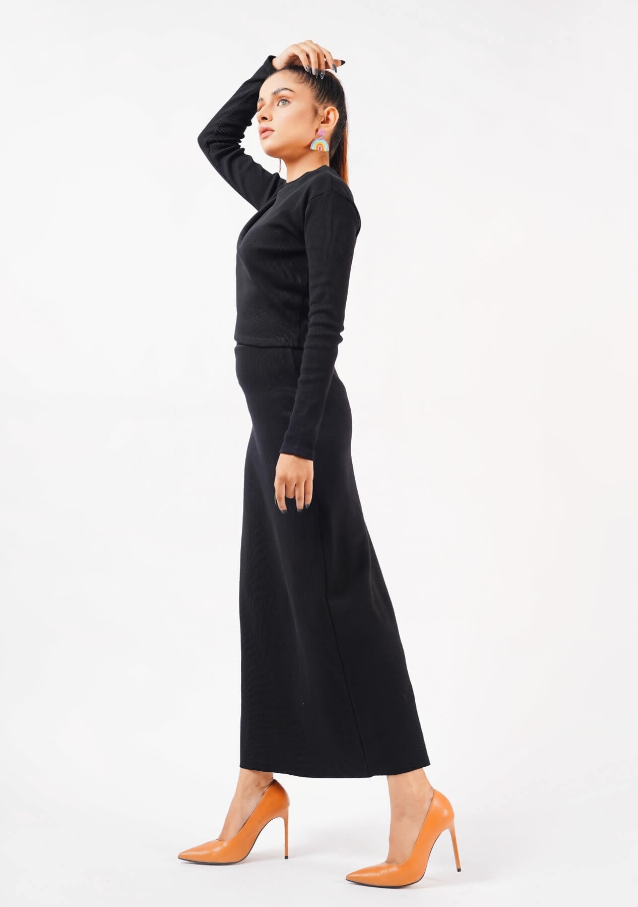 Long Knit Skirt  - black