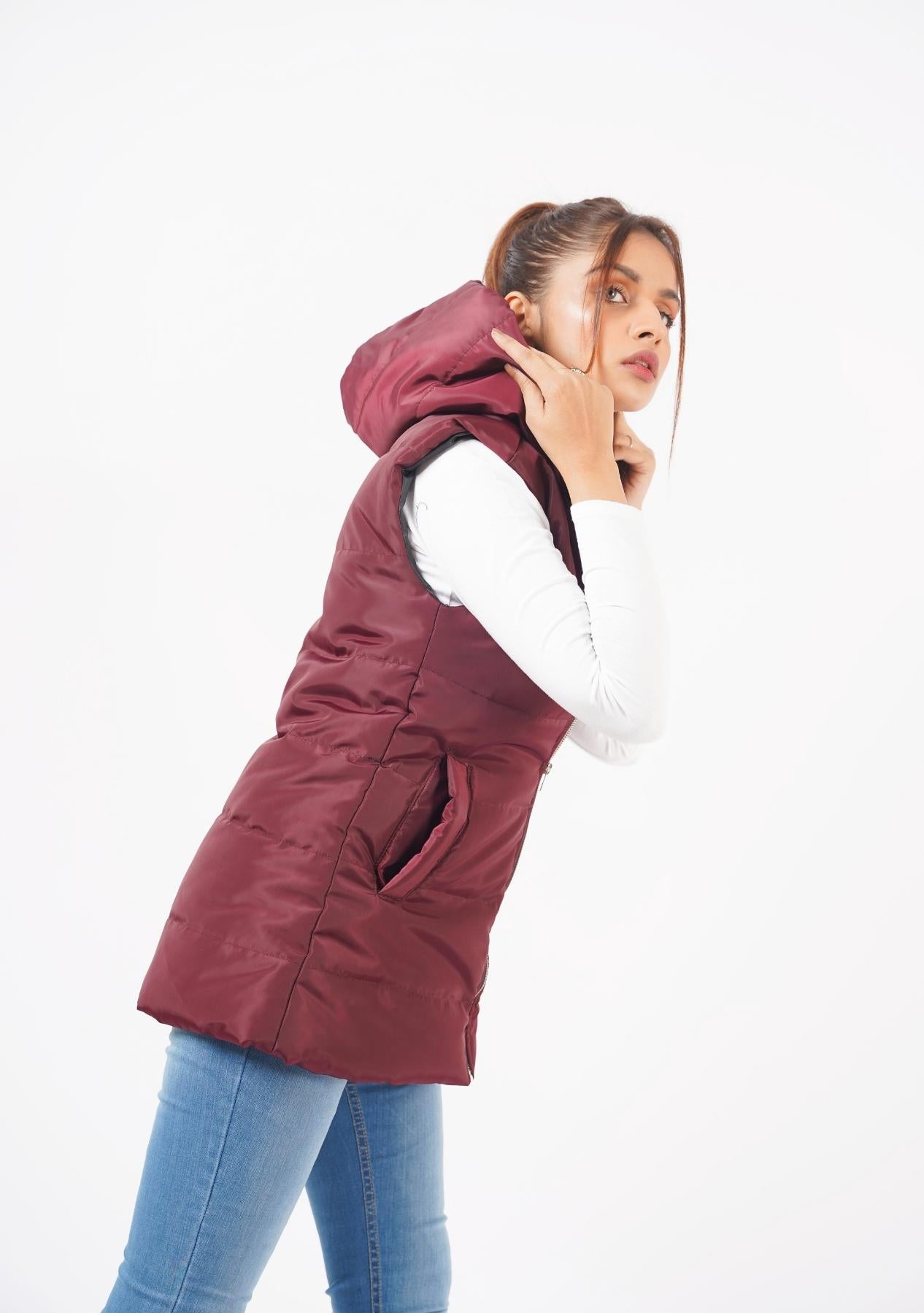 Gillet with Hood - maroon