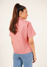Short Sleeve Collared Top - tea pink