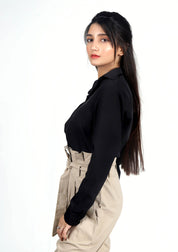Pleated Paper Bag Pant - Beige