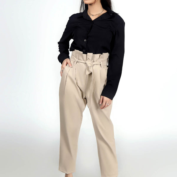 Paper bag trousers - Light beige - Ladies | H&M IN
