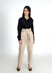 Pleated Paper Bag Pant - Beige