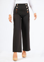 Wide Leg Button Detail Pant - Black