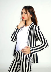 Straight Pant in Black and White Striped w Pocket