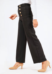 Wide Leg Button Detail Pant - Black