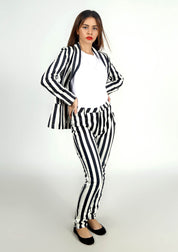 Straight Pant in Black and White Striped w Pocket