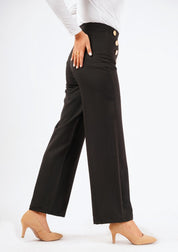 Wide Leg Button Detail Pant - Black